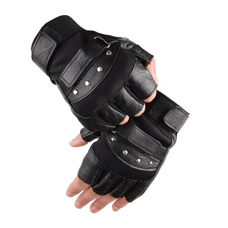 Tech Wear Accessories - Męskie pół palca skórzane rękawiczki do