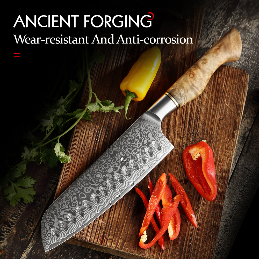 High Tech Kitchen Accessories - HEZHEN 7-calowy nóż Santoku prawdziwy 67-warstwowy